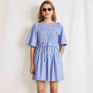 APIECE APART Organic Cotton Adorna Striped Mini Dress XS Blue/ White